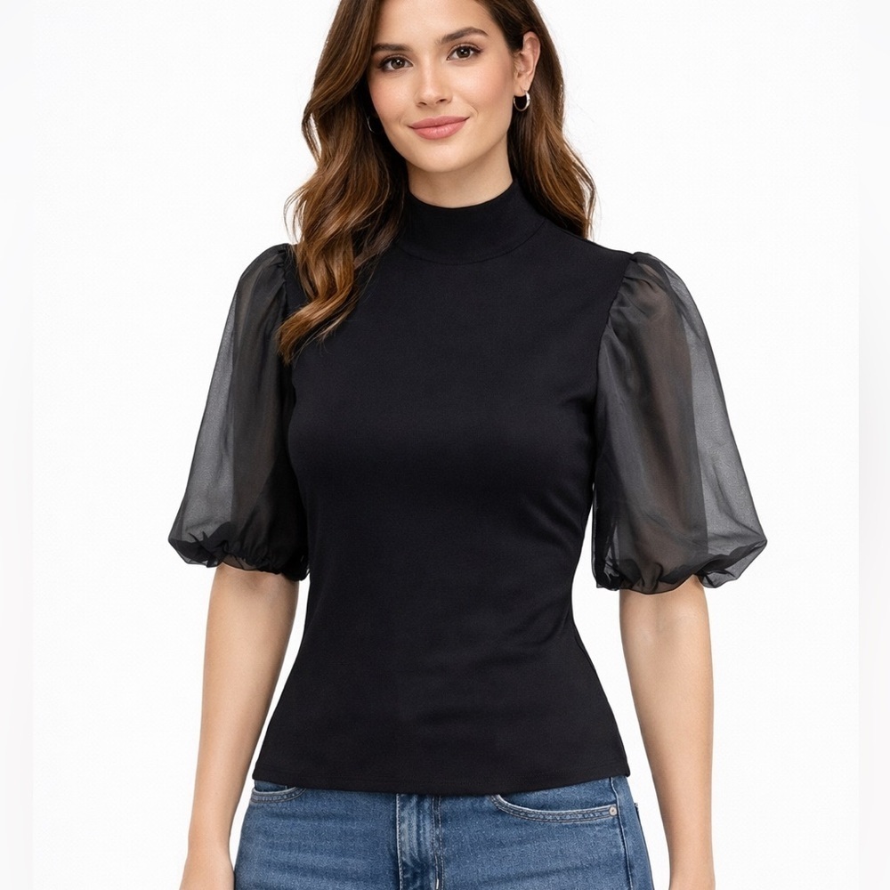 Marie Saint Pierre bubble sleeve black top size S